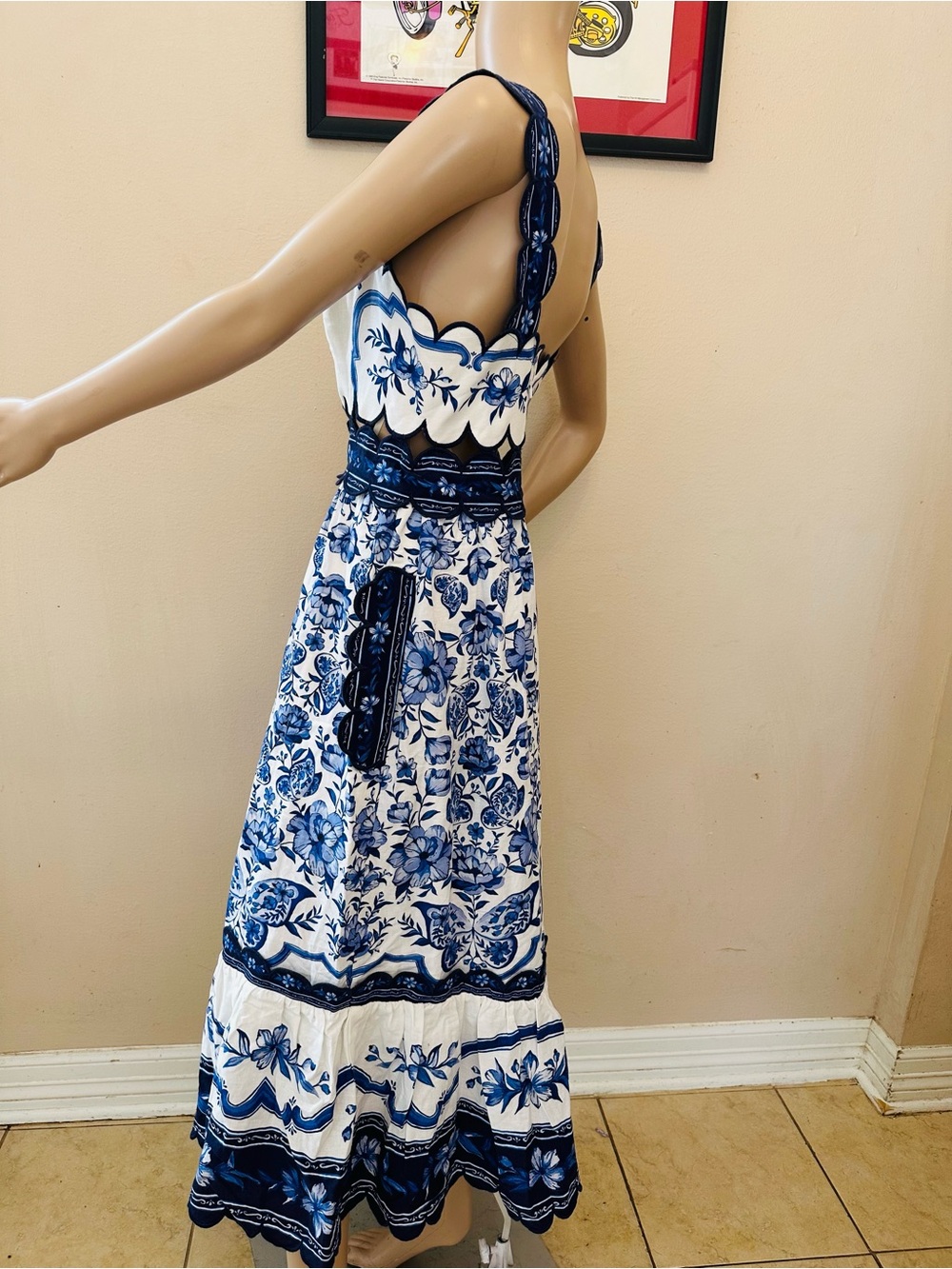 FARM Rio White Midi Dress with Blue Floral Print - Picture 10 of 16